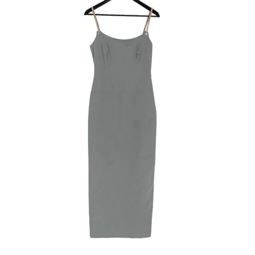 Elise Gug‎ Womens Spaghetti Strap Back Slit Lined Maxi Dress Gray Size 36
